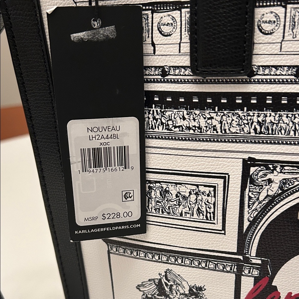 Karl Lagerfeld Black and White  Nouveau Tote “Love from Paris, Karl Xx” - Picture 4 of 16